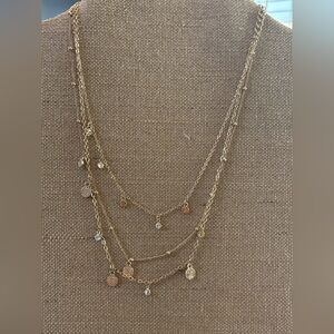 Ettika Layered Pendant Necklace in Gold Tone Saturn Chain Discs Crystals 15"